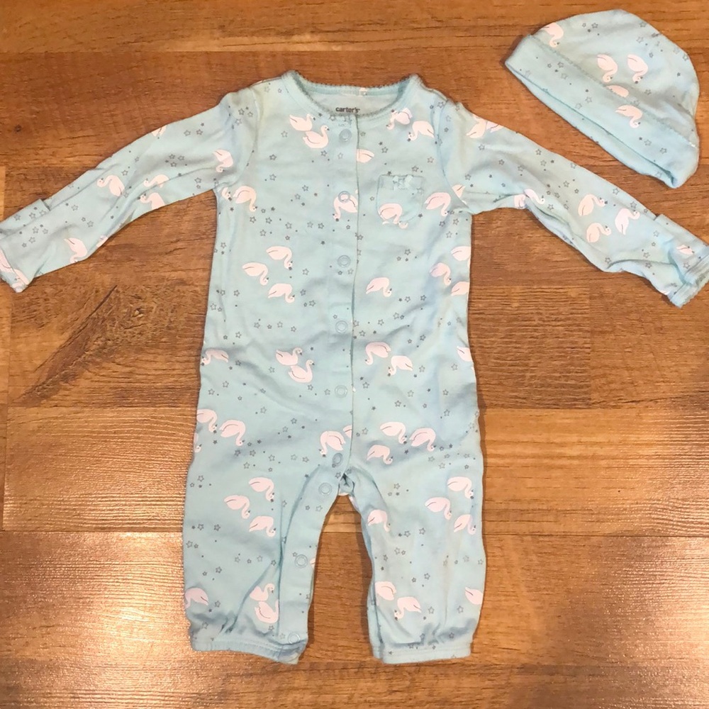 3m Carter’s Swan One Piece with Hat